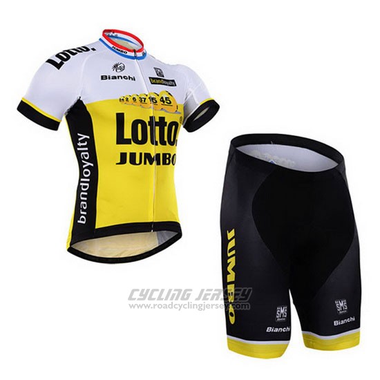 2016 Cycling Jersey Lotto NL Jumbo White and Yellow Short Sleeve and Bib Short